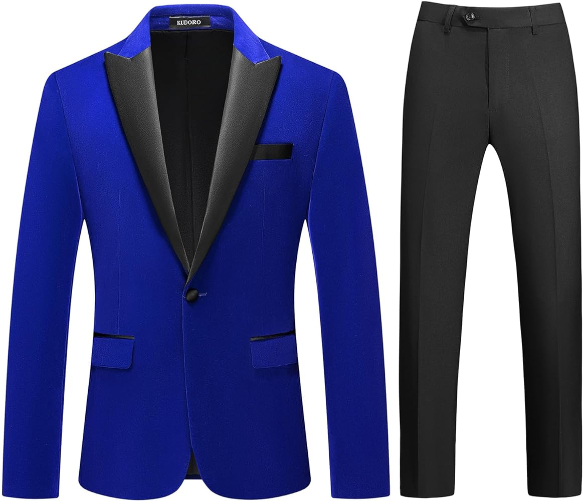 Mens Velvet Suits 2 Piece Slim Fit for Men Tuxedo Blazer Peaked Lapel One Button Wedding Dinner Jacket & Pants Suits