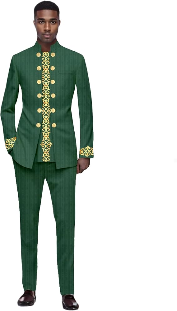 Men`s Suits African Clothes Slim Fit Blazer and Pants Set Traditional Attire Dashiki Outfits