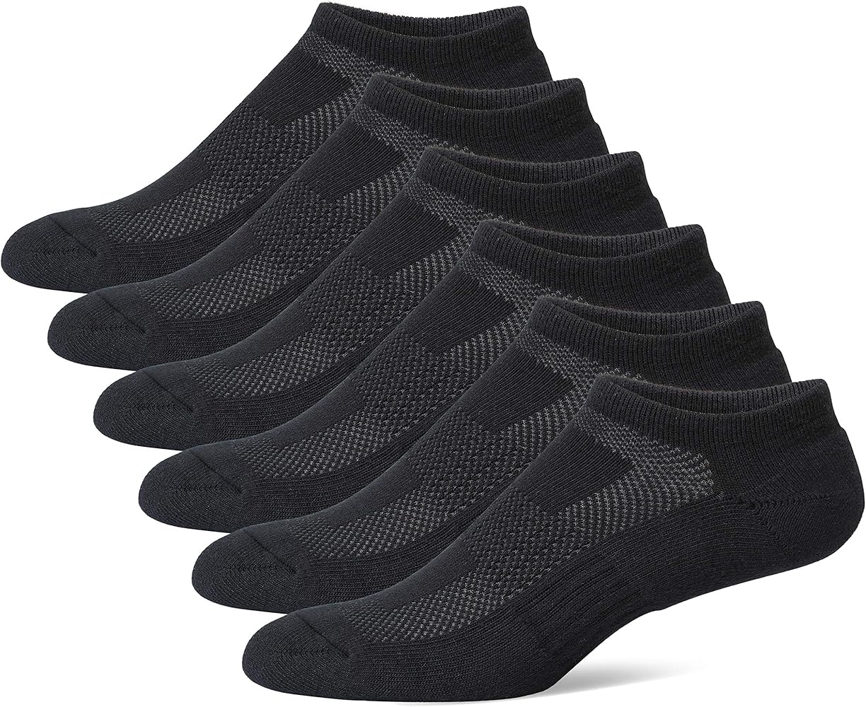 u&i Men's Cushion Cotton Comfort Low Cut Ankle Socks (6-Pack)