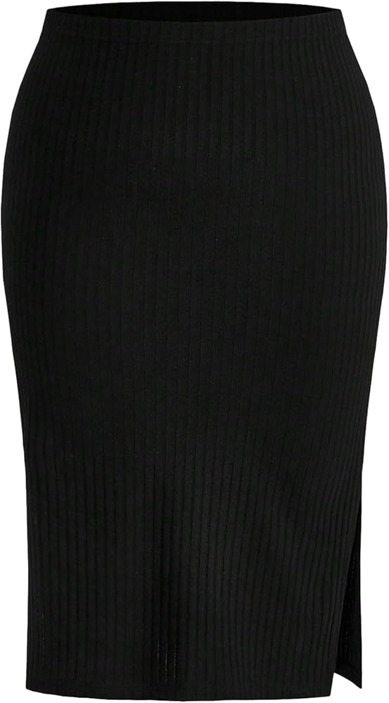 Verdusa Women's Plus Size Split Hem High Waist Solid Bodycon Midi Skirt