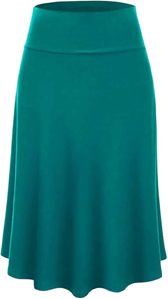Vivicastle Women's USA Basic Fold-Over A-Line Midi Knee Length Flare Skirt - Made in USA