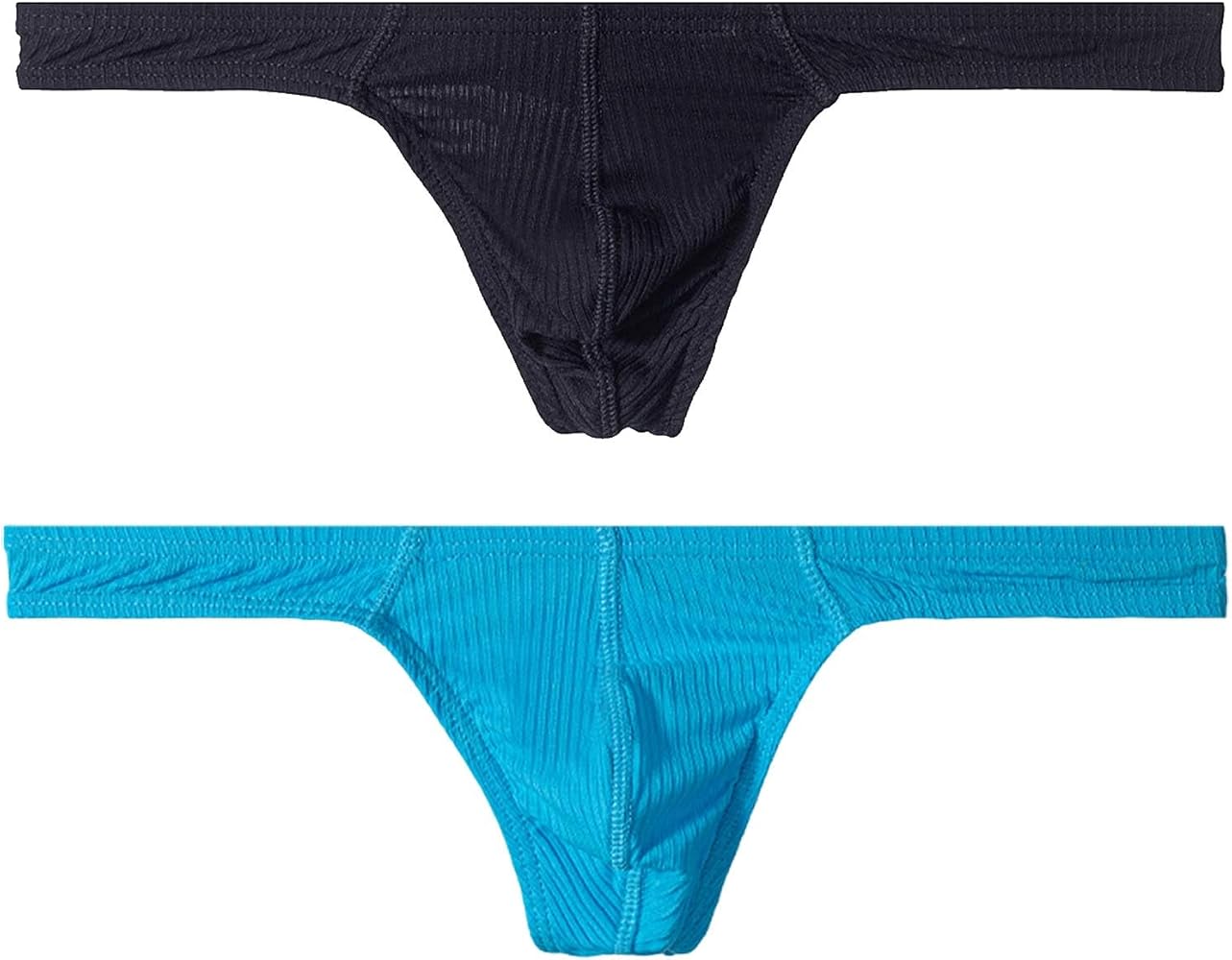 Mens Thongs Underwear Sexy Pouch Low Rise G-String Bikini 2Pack