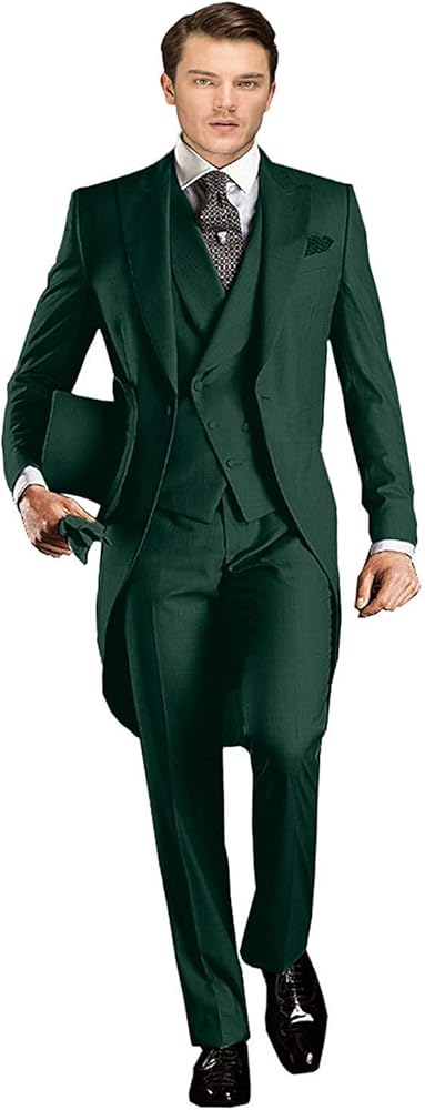 Mens Suits Tailcoat Tuxedo Slim Fit 3 Piece Set Blazer Jacket Long Tail Tailcoat Men for Wedding Formal Party