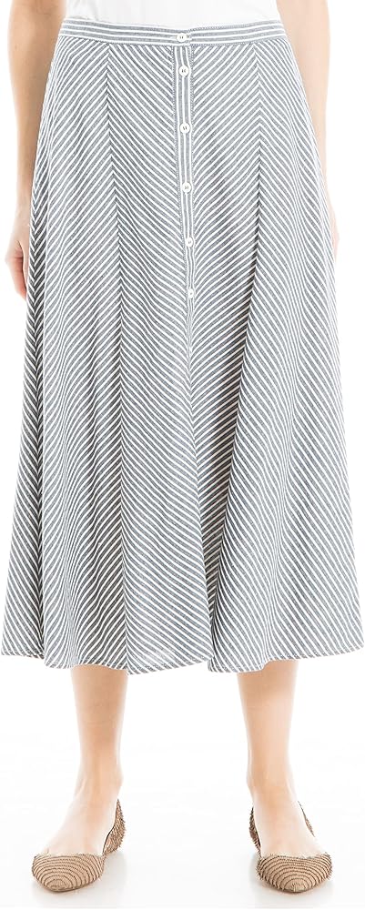 Max Studio Women's Yarn Dye Linen Skirt with Buttons