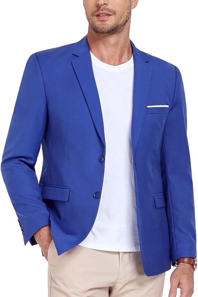 Mens Blazer Solid Two Button Suit Jacket Notched Lapel Slim Fit Daily Casual Sport Coat