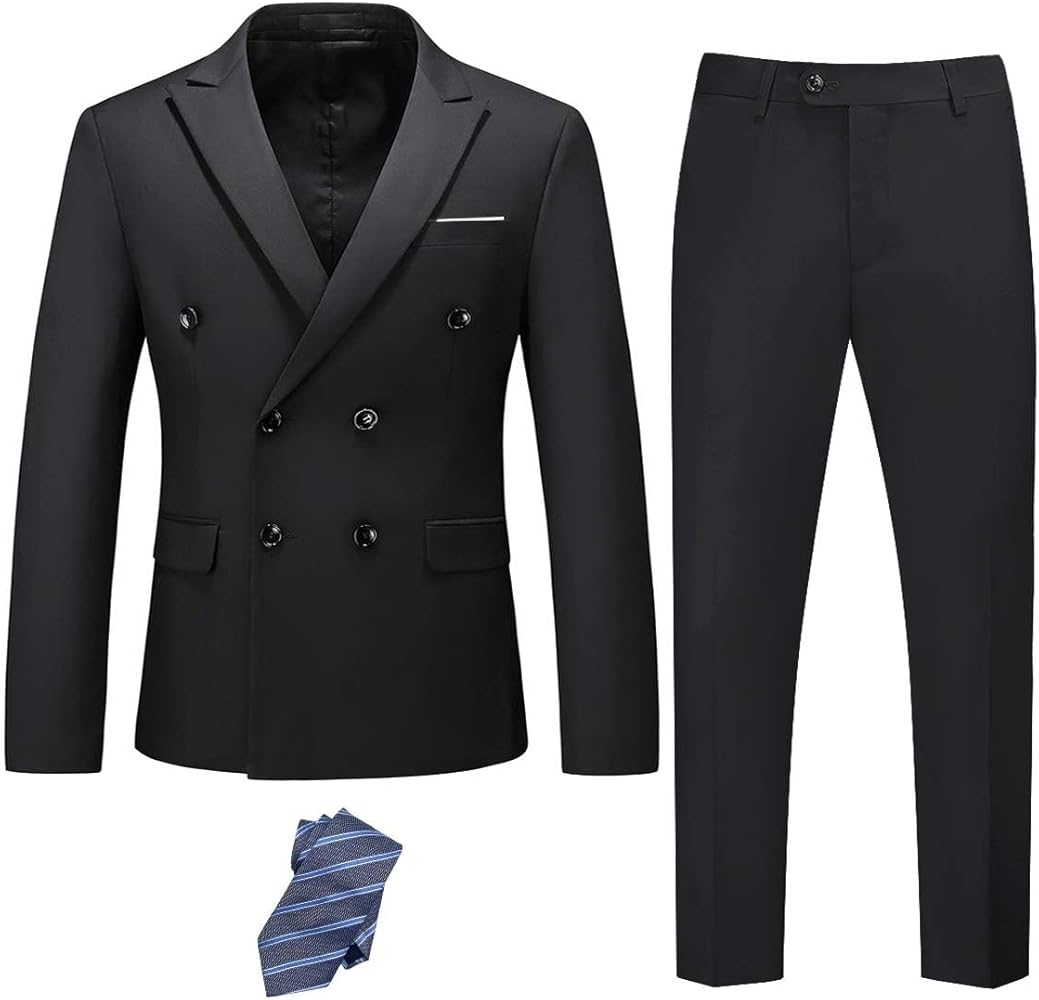 YND Men's Slim Fit 3 Piece Suit with Stretch Fabric, One Button Solid Blazer Vest Pants, Party Wedding Dress with Tie