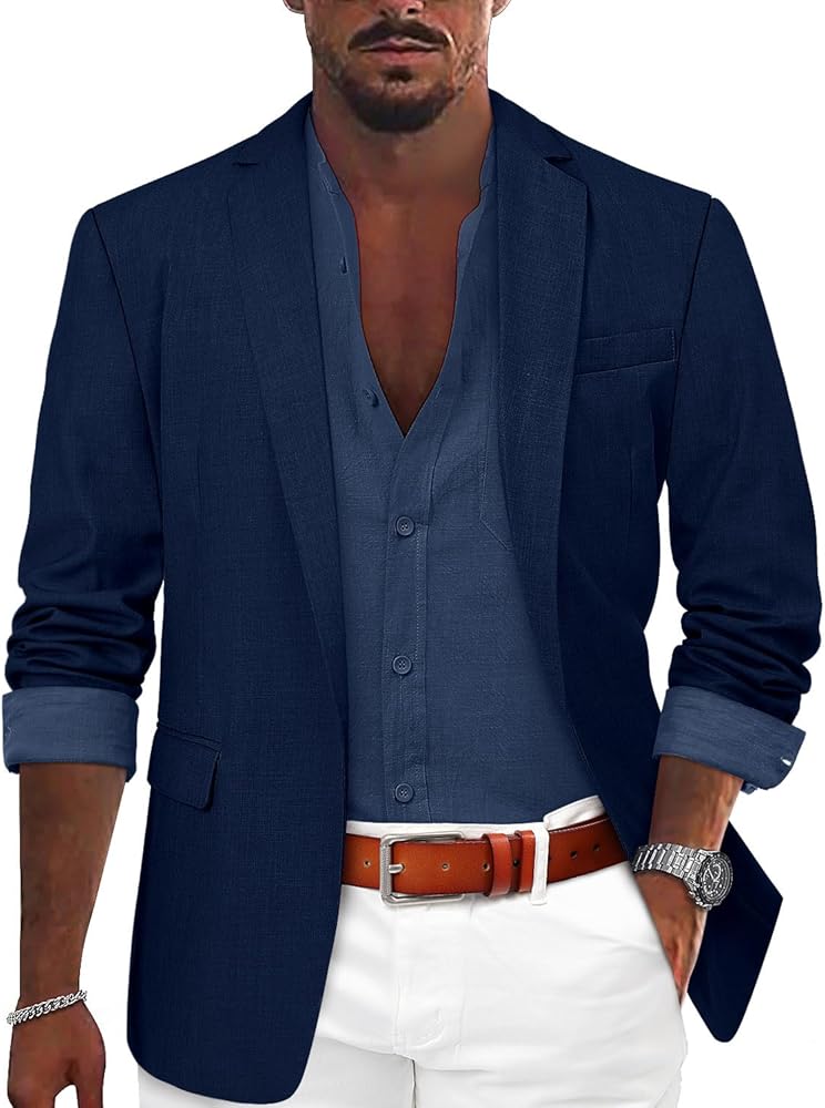 Men's Casual Blazer Suit Jackets Lightweight Sports Coats One Button Busniess Jacket
