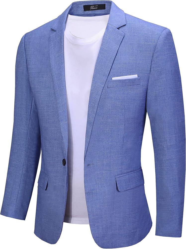THWEI Mens Casual Suit Blazer Jackets Slim Fit One Button Lightweight Sport Coat