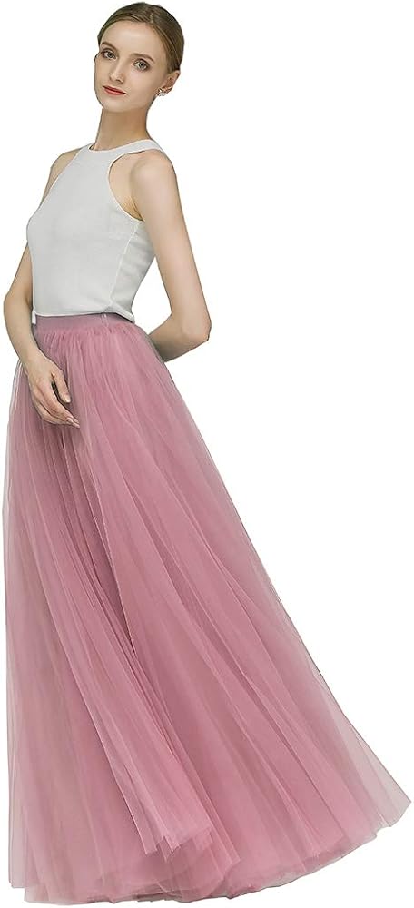 EllieHouse A Line Long Maxi Bridesmaid Tulle Skirt for Wedding Evening Party Prom P68