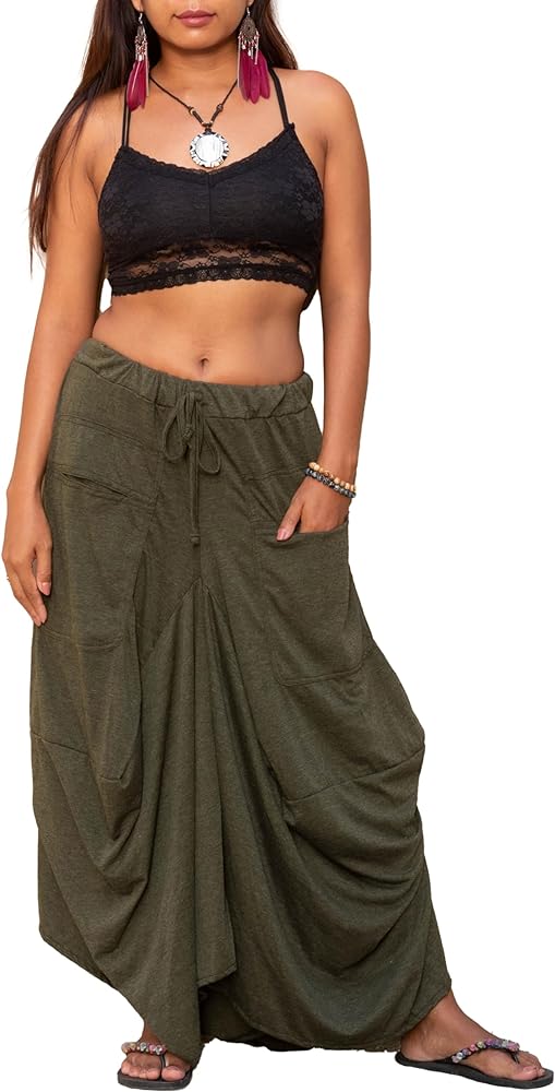 Women's Maxi Skirt Bohemian with Pockets Gypsy Elastic High Waist Cotton