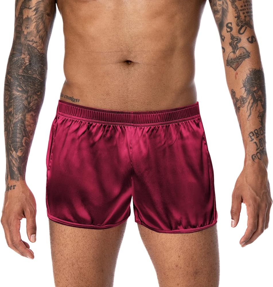 Men's 3 inch Satin Boxers Silk Satin Sleep Lounge Shorts Pajamas Bottom