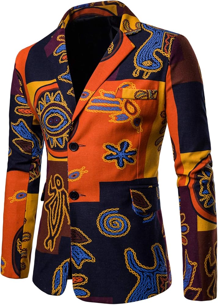 HENGAO Men's Casual Floral Printed Sport Coats Blazer Jacket