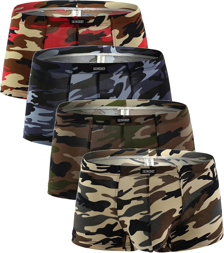 IKINGSKY iKingksy Men's Camouflage Boxer Briefs Stretch Pouch Underwear Low Rise Mens Under Panties