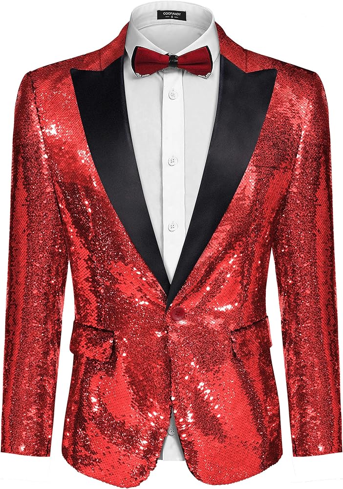 COOFANDY Mens Sequin Blazer Tuxedo Party Prom Wedding Tuxedo One Button Jacket