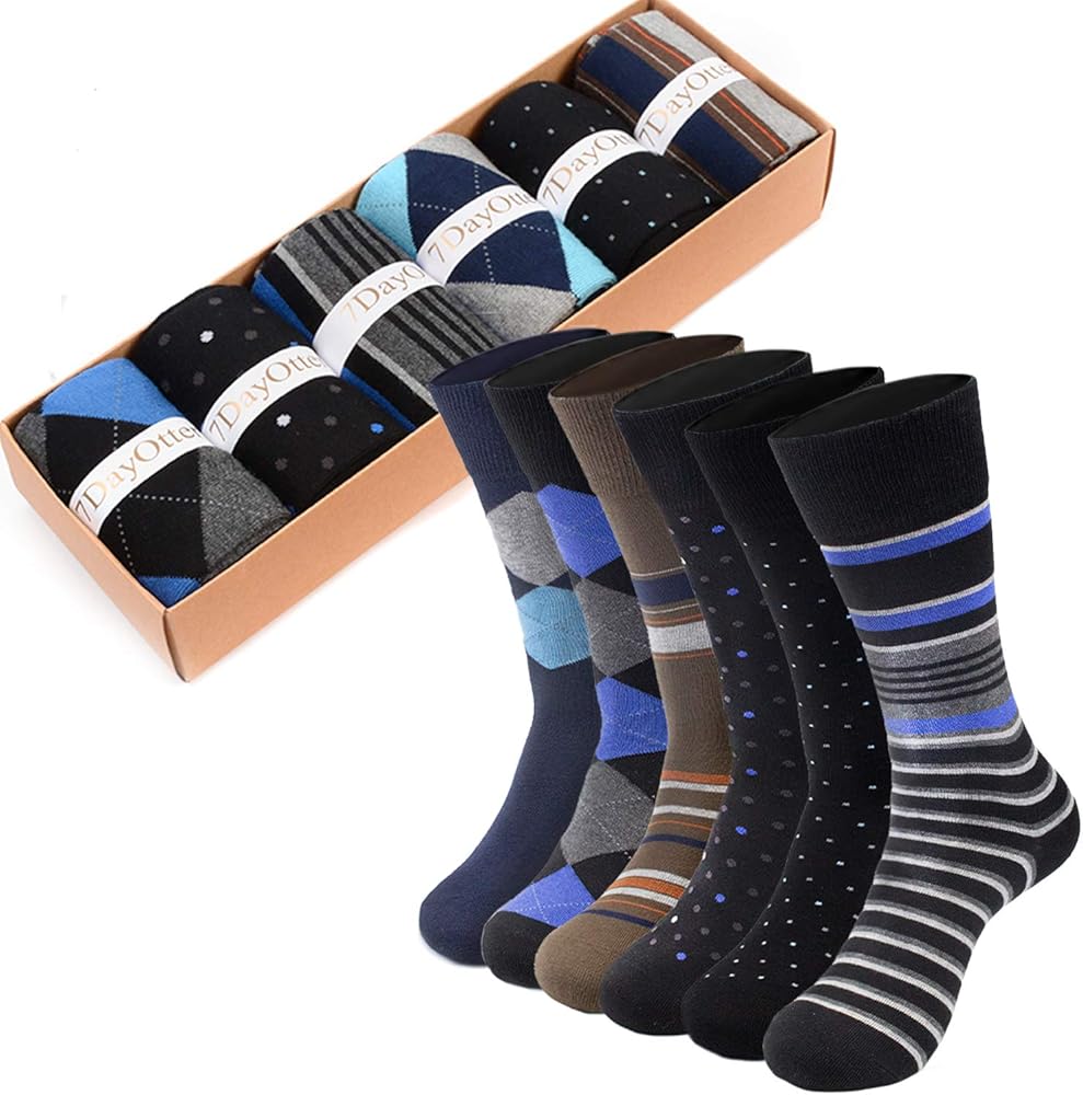7DayOtter Modal Odor Resistant Dress Socks for Men Cotton Business Crew Socks Patterned Dress Socks Funny