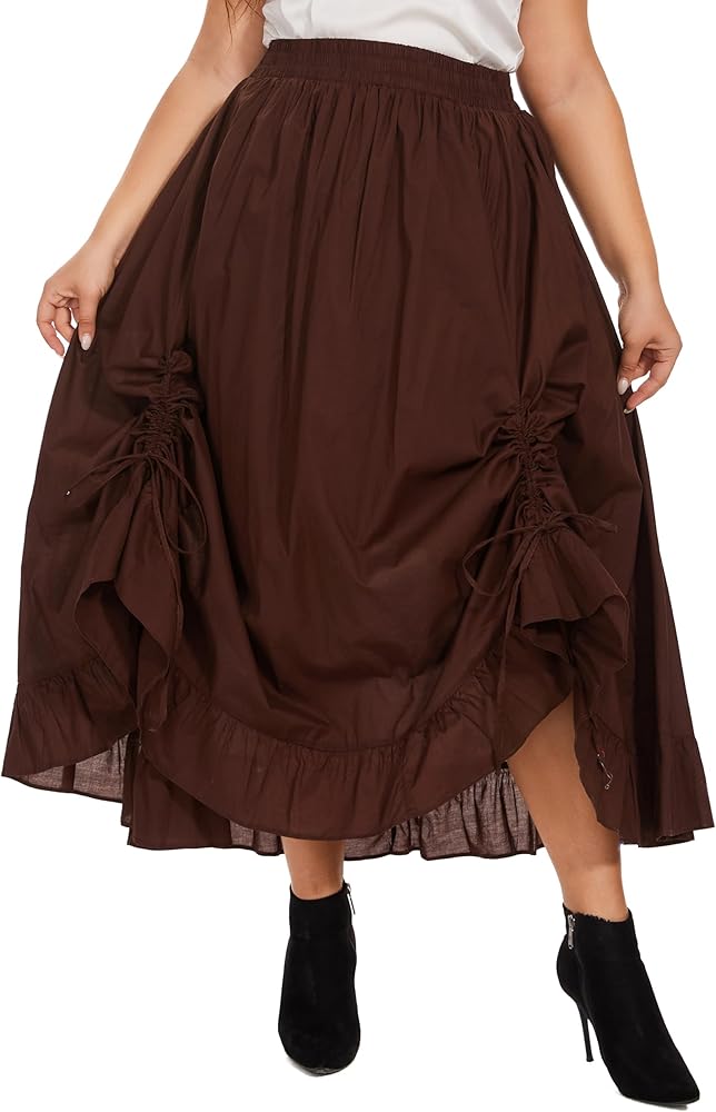 Beautybatik Women Cotton BOHO Gypsy Long Maxi Victorian Renaissance Plus Size Flare Skirt 1X 2X 3X