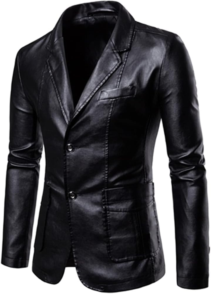 2023 Spring Autumn Fashion New Men's Lapel Leather Dress Suit Coat Male Business Casual Pu Blazers Jacket