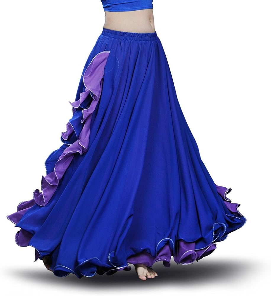 ROYAL SMEELA Chiffon Belly Dance Skirt Slit Tribal Bellydance Skirts Belly Dancer Costumes for Women Carnival Outfit