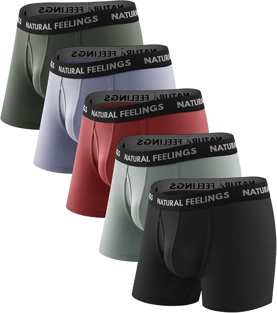 Natural Feelings Mens Underwear Bamboo Viscose Boxer Briefs Comfy Breathable Underwear for Men with Open Fly 5-Pack