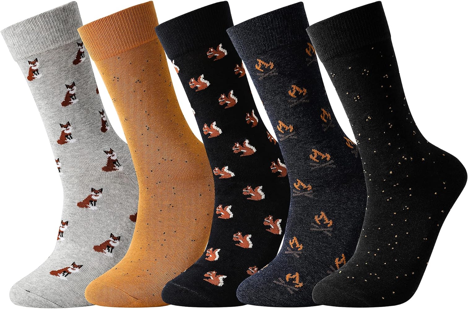 GLENMEARL 5 Pack Mens Combed Cotton Colorful Patterned Happy and Dress Socks