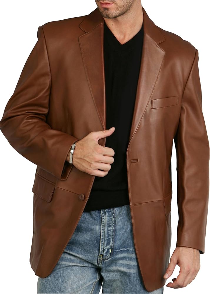 BGSD Men Richard Classic Leather Blazer Lambskin Sport Coat Jacket (Regular, Big & Tall and Short)