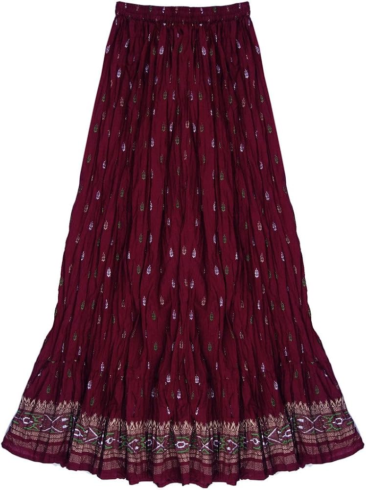 Ayurvastram Pure Cotton Crinkled Crushed Block Printed Long Skirt