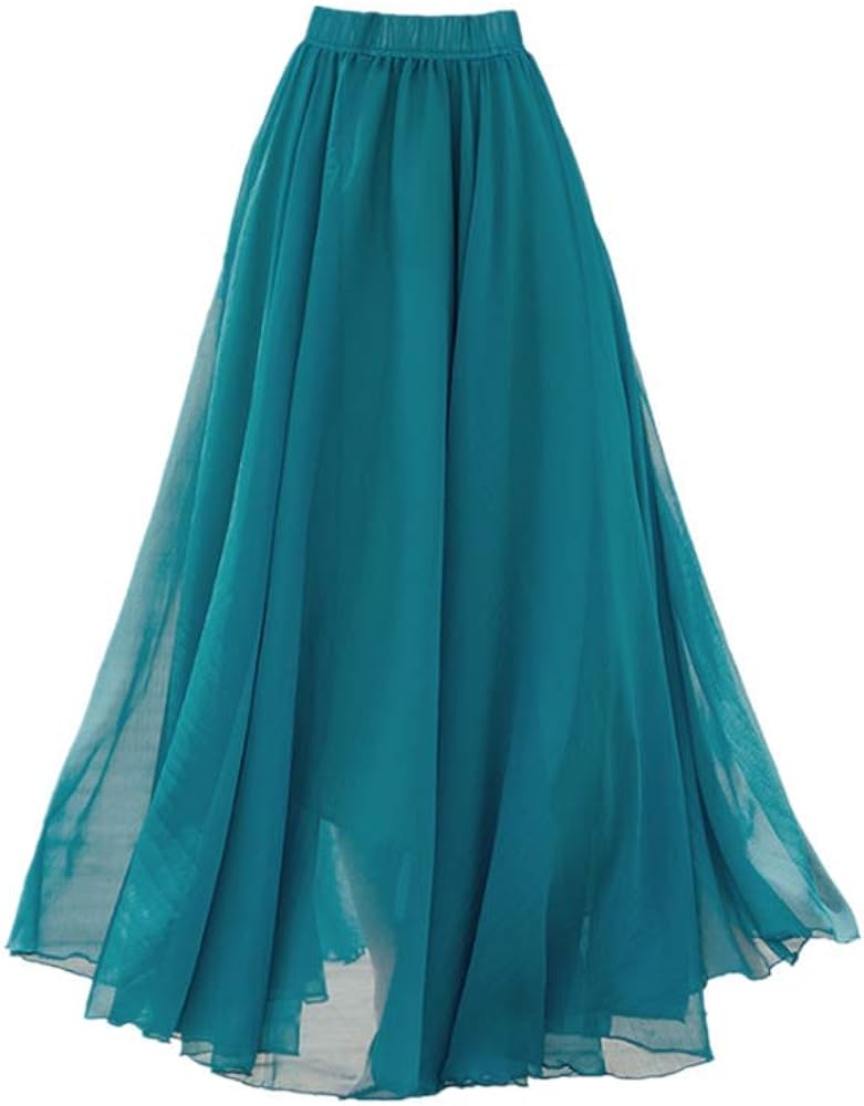Teemall Women's Ankle Chiffon Long Skirt A-line Retro Skirts Pleated Beach Maxi Skirt