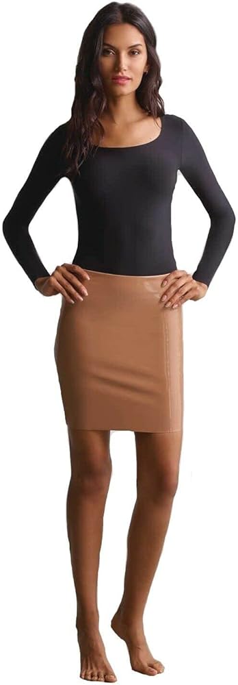 commando Faux Patent Leather Mini Skirt - High Waist, Bodycon Fit, Perfect for Beach Vacation, Kawaii & Boho Styles, Cocoa, Small