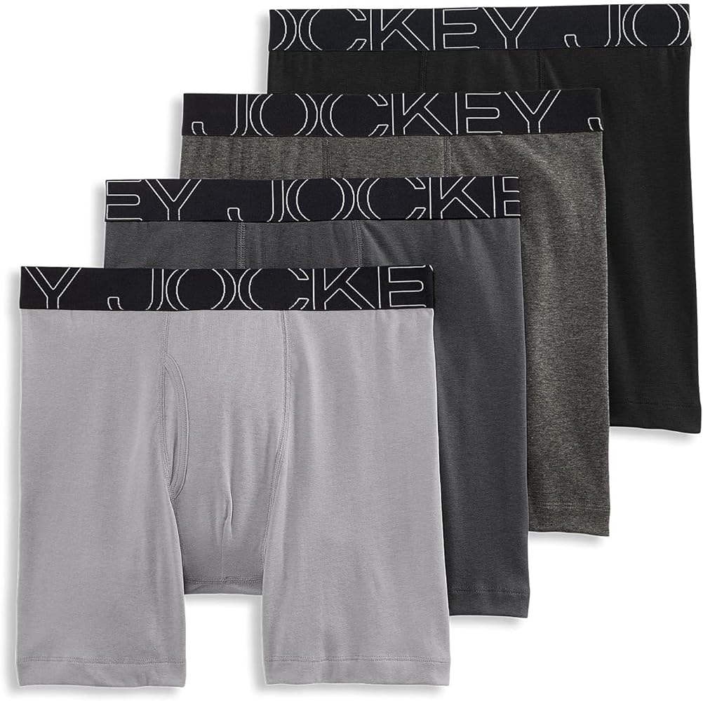 Jockey Men's Underwear ActiveBlend 7" Midway Brief - 4 Pack, Quartz Grey/Trusted Pewter/Charcoal Heather/Black, M
