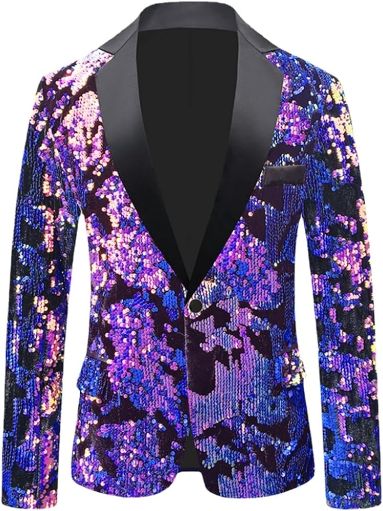 Men Suit Coat Stylish Colorful Velvet Shiny Sequins Shawl Lapel Blazer Suit Jacket Homme Stage for Party,Banquet