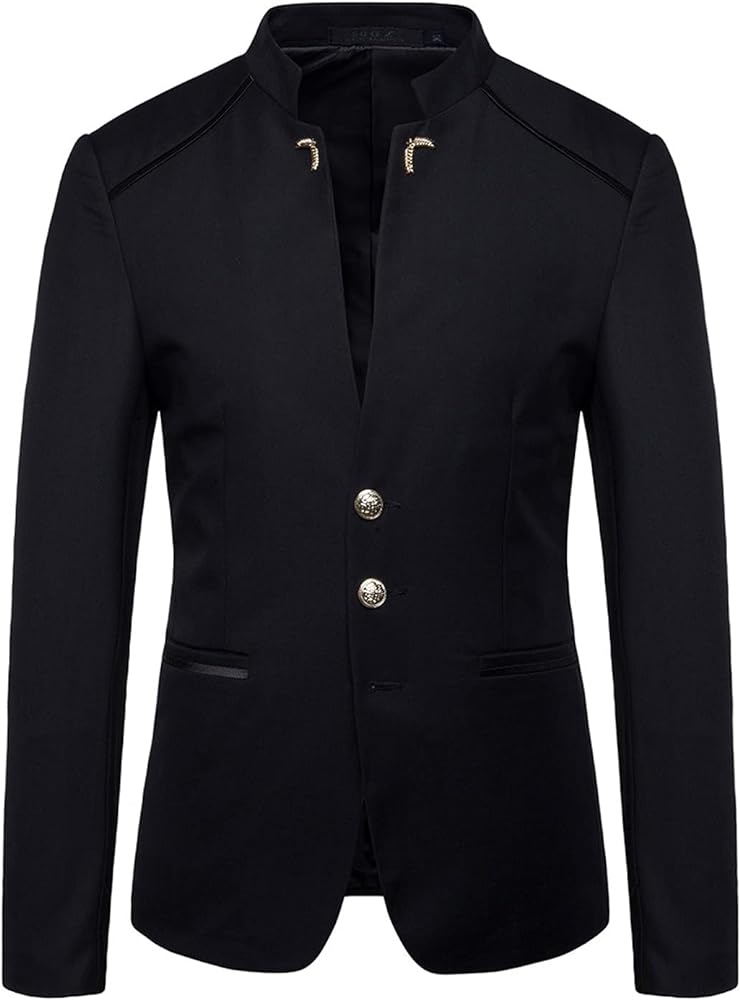 Mens Casual Suit Blazer Jackets Stand Mandarin Collar Lightweight Sport Coats Long Sleeve Button Down Business Coat