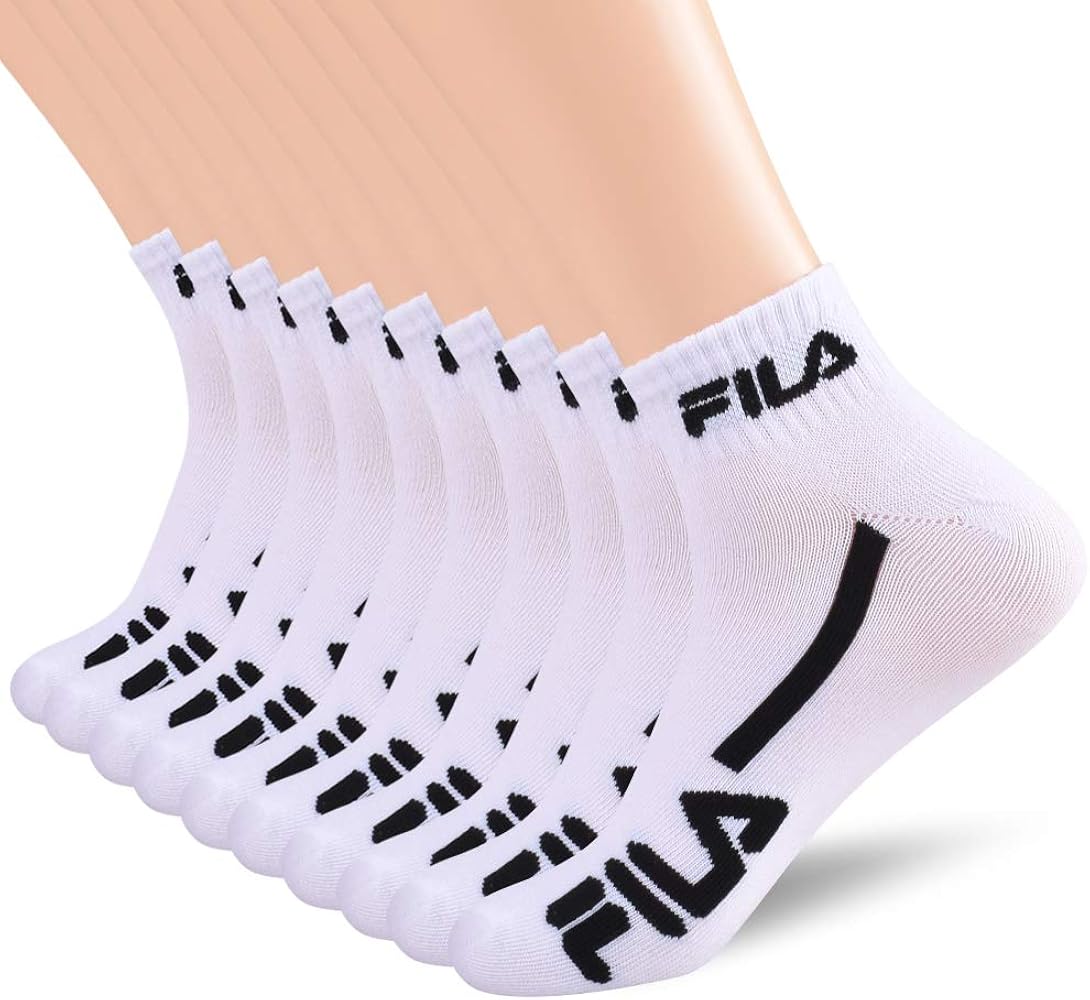 Fila Men's Racing Striped Quarter Ankle Socks, Mens Athletic Socks, 10 Pack