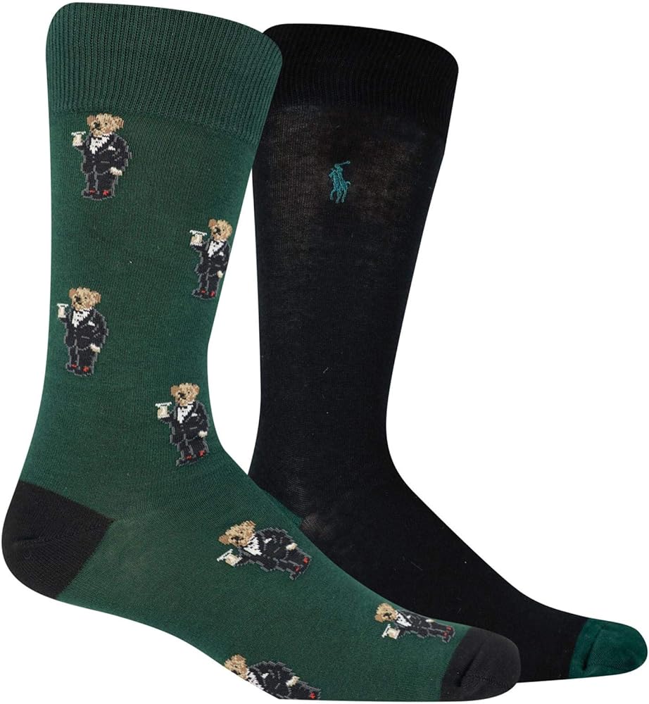 Polo Ralph Lauren Mens Tossed Martini Bear Slack Socks 2 Pack