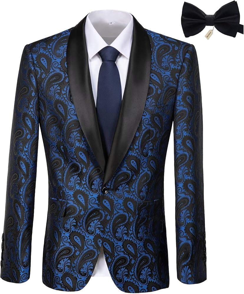 Mens Floral Tuxedo Jacket Paisley Slim Fit Shawl Lapel Suit Blazer Jacket for Dinner Prom Party Wedding