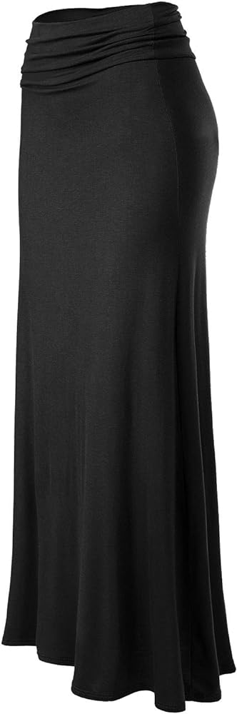 MixMatchy Women's Basic Foldable High Waist Regular and Plus Size Maxi Skirts