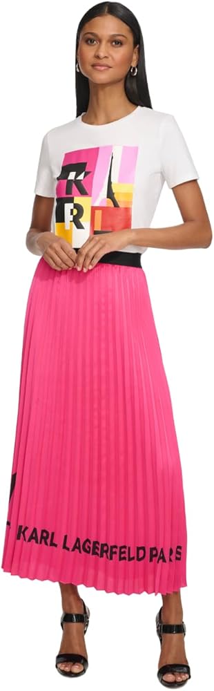KARL LAGERFELD Women's Logo Detail Pleated Maxi Skirt