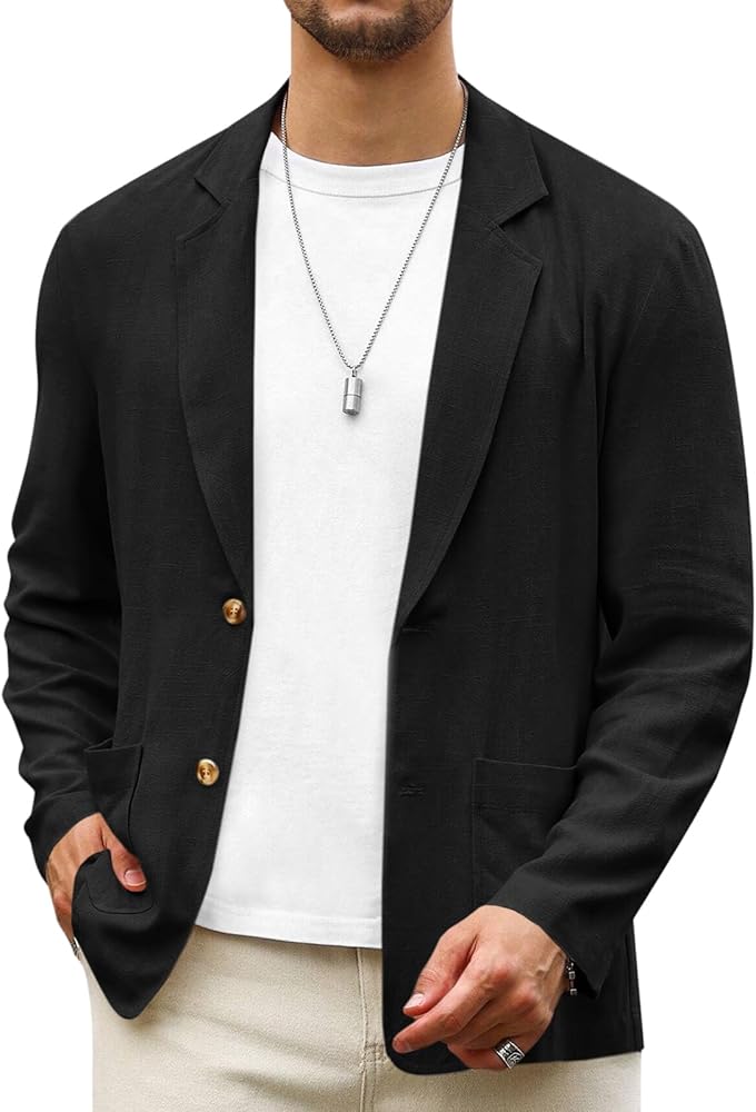 Runcati Mens Casual Linen Blazer Suit Jacket Two Button Slim Fit Lightweight Business Sport Coats