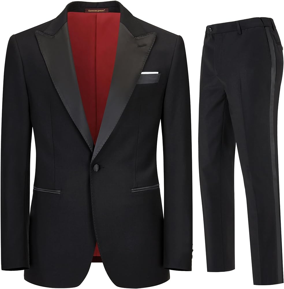 Men's 2 Piece Suit Set,One Button Slim Fit Formal Wedding Prom Tuxedo Suits,Solid Blazer & Pants