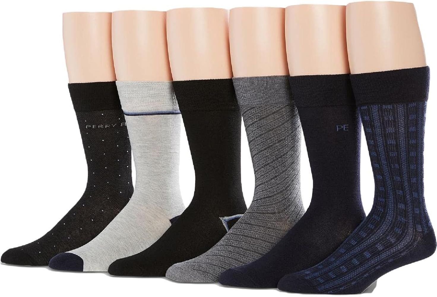 Perry Ellis Portfolio Men's 6-Pk Speed Dry Printed Socks (Multicolor, One Size)