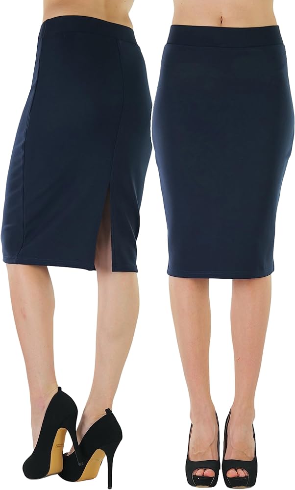 ToBeInStyle Women's Classic Bodycon Pencil Back Slit Scuba Skirt