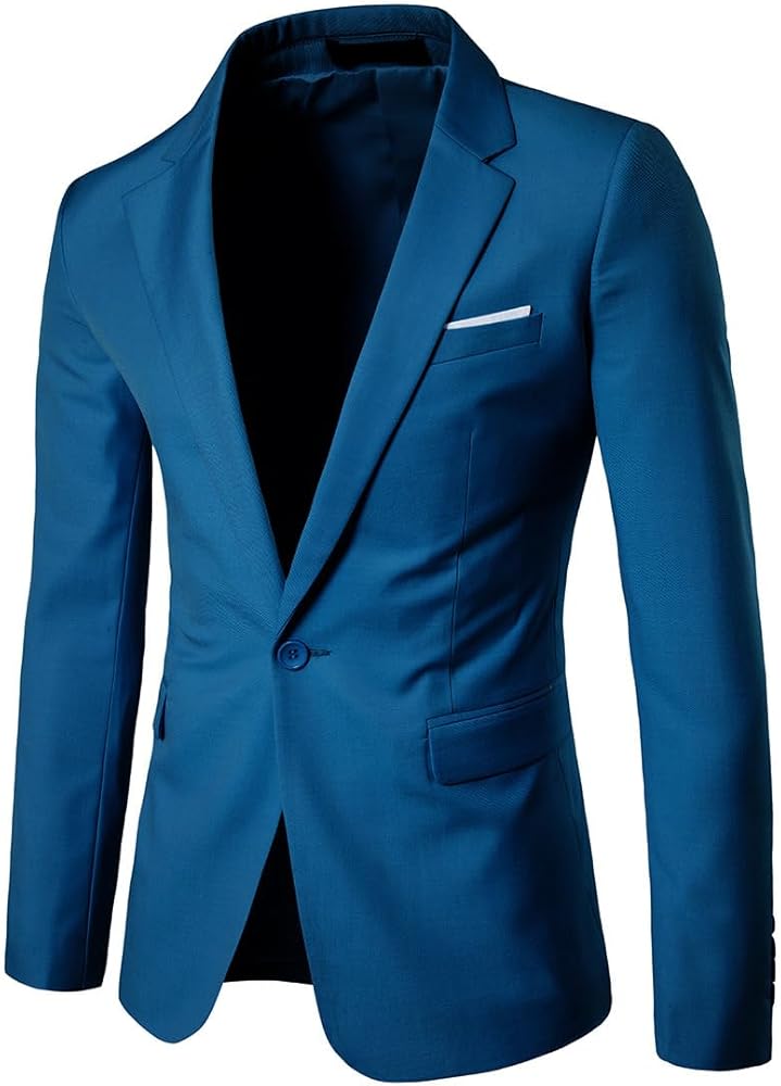 Men's One Button Blazer Notch Lapel Suit Jacket for Formal Prom Wedding