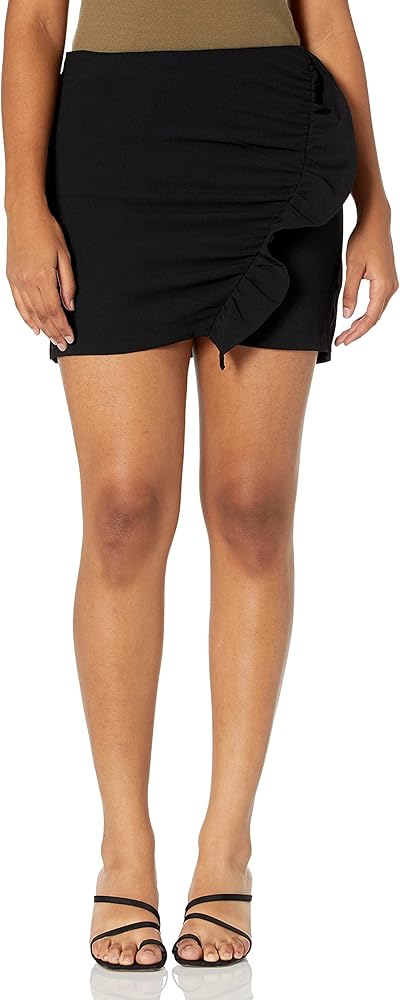 cupcakes and cashmere Women's Lacee Satin Back Crepe Wrap Skirt W/Ruffle