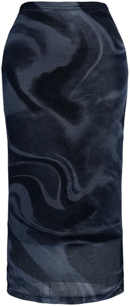 Avanova Women Tie Dye Mesh Bodycon Skirts High Elastic Waisted Straight Midi Skirts