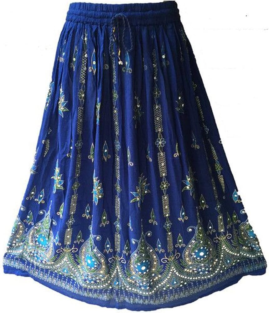 Indigo Blue Indian Sequin Bohemian Boho Hippie Gypsy Fashion Womens Maxi Skirt