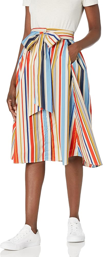 ASTR the label Women's Shayla Mid Length Full Flare Button Down Skirt with Belt