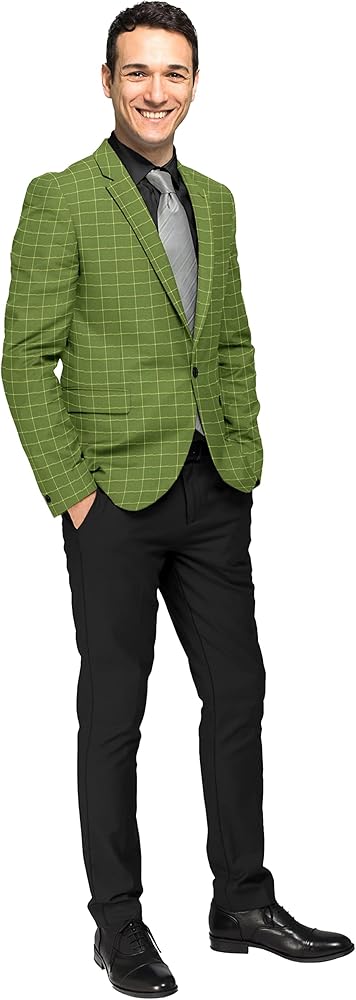 Men's Plaid Blazer Checked 2 Button Long Sleeve Regular Daily Fit Suit Jacket Business Lightweight Casual Sport Coat