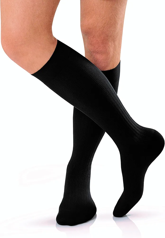 JOBST forMen Ambition Knee High with SoftFit Technology Band, 20-30 mmHg Ribbed Dress Compression Socks, Closed Toe, 6 Regular, Brown