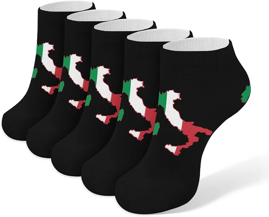 Italia Italy Italian Map Flag 5 Pairs Ankle Socks Low-Cut Athletic Running Socks for Men and Women