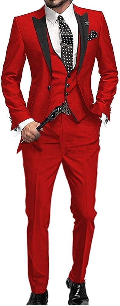 Slim Fit Business Mens Suit 3 Piece Formal Blazer Tux Vest & Trousers Tuxedos