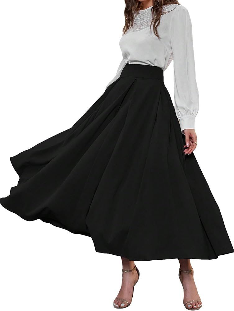 Verdusa Women's High Waist Flare Skirt Loose Casual A Line Maxi Skirts
